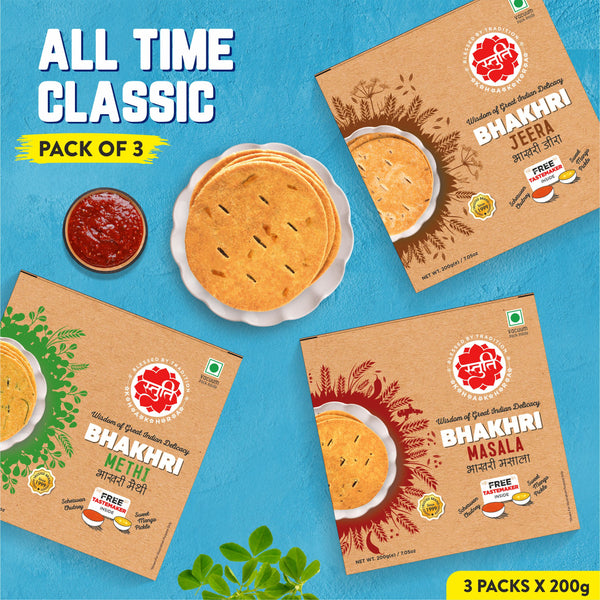 All Time Classic - Dry Bhakhri Combo 3 Flavours ( Methi, Masala, Jeera)