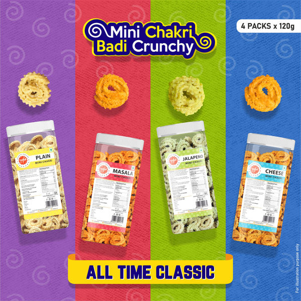 Mini Chakri  Combo  All Time Classic 4 Flavours (Plain, Masala, Jalapeno, Cheese)