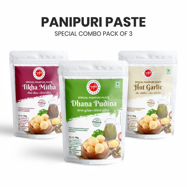 Panipuri Paste Combo (Dhana Pudina, Tikha Mitha, Hot Garlic) Pack of 3
